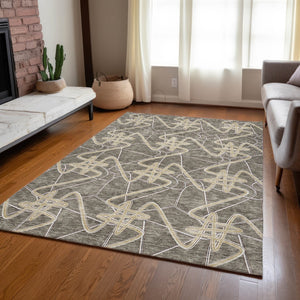 Homeroots 3' Stylish Geometric Washable Area Rug For Indoor And Outdoor Spaces - Durable & Easy To Clean! Taupe Polyester 612831