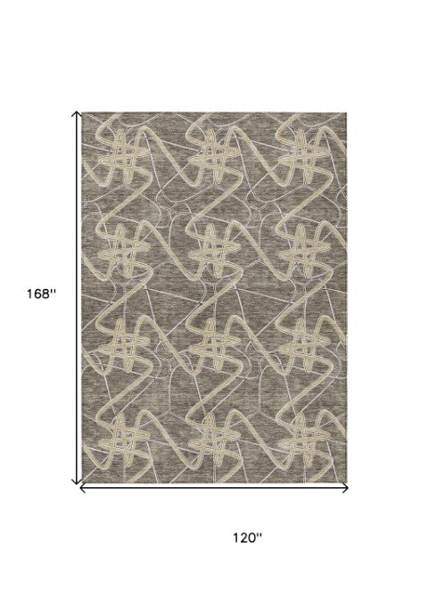 Homeroots 3' Stylish Geometric Washable Area Rug For Indoor And Outdoor Spaces - Durable & Easy To Clean! Taupe Polyester 612832