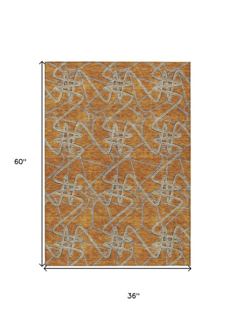 Homeroots 3' Stylish Geometric Washable Area Rug For Indoor And Outdoor Spaces - Durable & Easy To Clean! Terra Cotta Polyester 612833