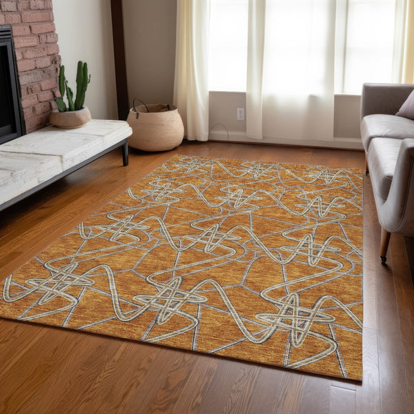Homeroots 3' Stylish Geometric Washable Area Rug For Indoor And Outdoor Spaces - Durable & Easy To Clean! Terra Cotta Polyester 612833