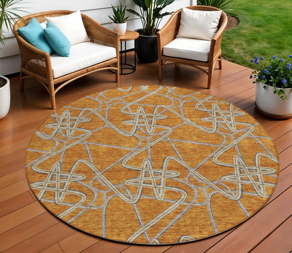 Homeroots 3' Stylish Geometric Washable Area Rug For Indoor And Outdoor Spaces - Durable & Easy To Clean! Terra Cotta Polyester 612835