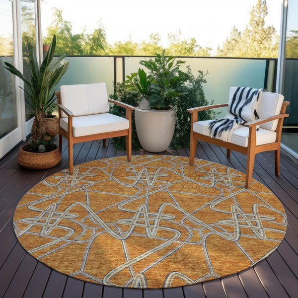 Homeroots 3' Stylish Geometric Washable Area Rug For Indoor And Outdoor Spaces - Durable & Easy To Clean! Terra Cotta Polyester 612835