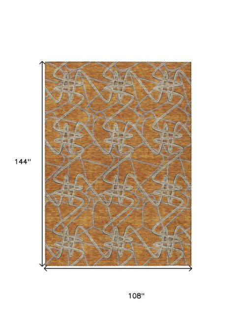 Homeroots 3' Stylish Geometric Washable Area Rug For Indoor And Outdoor Spaces - Durable & Easy To Clean! Terra Cotta Polyester 612837