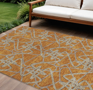 Homeroots 3' Stylish Geometric Washable Area Rug For Indoor And Outdoor Spaces - Durable & Easy To Clean! Terra Cotta Polyester 612837
