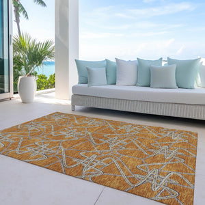 Homeroots 3' Stylish Geometric Washable Area Rug For Indoor And Outdoor Spaces - Durable & Easy To Clean! Terra Cotta Polyester 612837