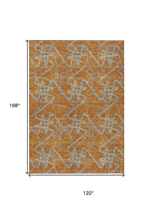 Homeroots 3' Stylish Geometric Washable Area Rug For Indoor And Outdoor Spaces - Durable & Easy To Clean! Terra Cotta Polyester 612838