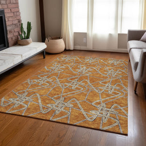 Homeroots 3' Stylish Geometric Washable Area Rug For Indoor And Outdoor Spaces - Durable & Easy To Clean! Terra Cotta Polyester 612838