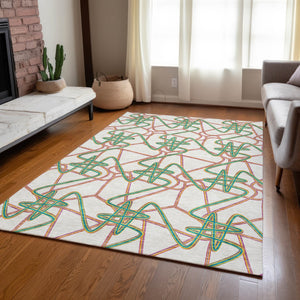 Homeroots 3' Stylish Geometric Washable Area Rug For Indoor And Outdoor Spaces - Durable & Easy To Clean! White Polyester 612839
