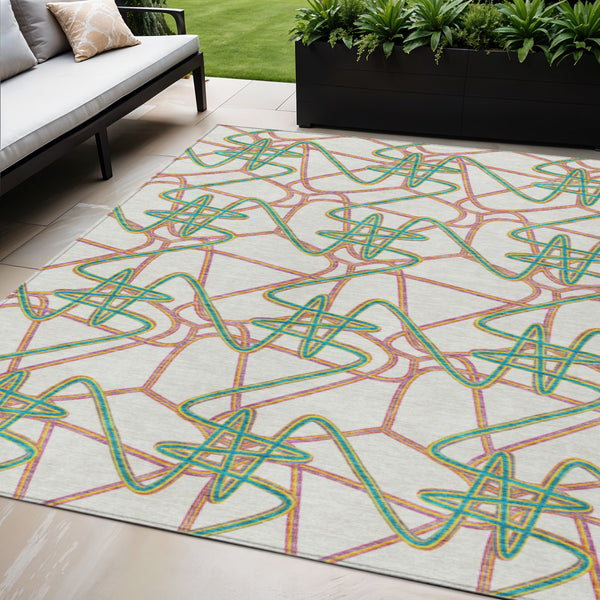 Homeroots 3' Stylish Geometric Washable Area Rug For Indoor And Outdoor Spaces - Durable & Easy To Clean! White Polyester 612840