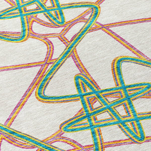 Homeroots 3' Stylish Geometric Washable Area Rug For Indoor And Outdoor Spaces - Durable & Easy To Clean! White Polyester 612843