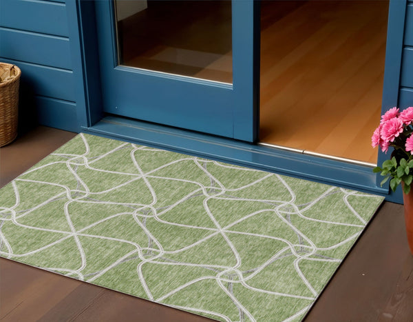 Homeroots 3' X 5' Stylish Geometric Washable Area Rug For Indoor And Outdoor Spaces – Durable & Versatile Sage Polyester 612845