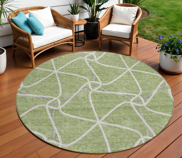 Homeroots 3' X 5' Stylish Geometric Washable Area Rug For Indoor And Outdoor Spaces – Durable & Versatile Sage Polyester 612847