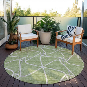Homeroots 3' X 5' Stylish Geometric Washable Area Rug For Indoor And Outdoor Spaces – Durable & Versatile Sage Polyester 612847