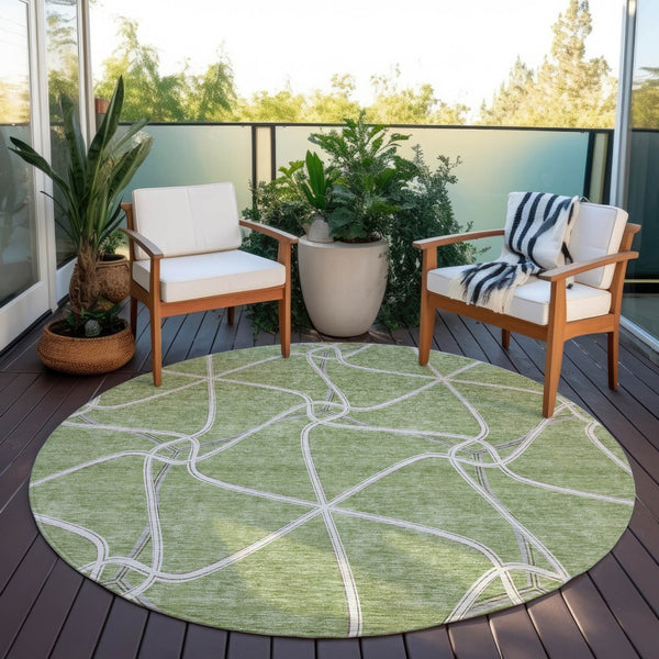 Homeroots 3' X 5' Stylish Geometric Washable Area Rug For Indoor And Outdoor Spaces – Durable & Versatile Sage Polyester 612847