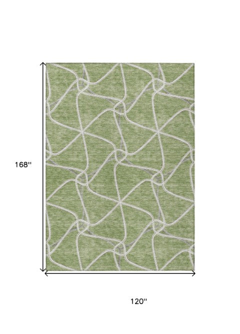 Homeroots 3' X 5' Stylish Geometric Washable Area Rug For Indoor And Outdoor Spaces – Durable & Versatile Sage Polyester 612850