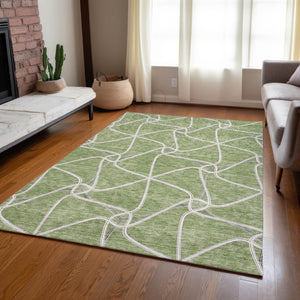 Homeroots 3' X 5' Stylish Geometric Washable Area Rug For Indoor And Outdoor Spaces – Durable & Versatile Sage Polyester 612850