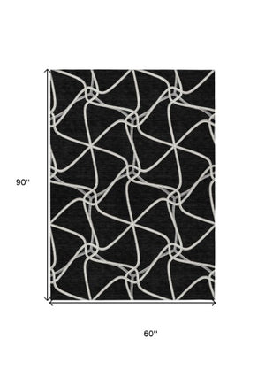 Homeroots 3' X 5' Stylish Geometric Washable Area Rug For Indoor And Outdoor Spaces – Durable & Versatile Black Polyester 612852