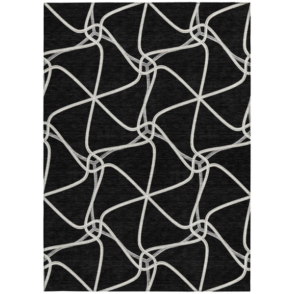 Homeroots 3' X 5' Stylish Geometric Washable Area Rug For Indoor And Outdoor Spaces – Durable & Versatile Black Polyester 612854
