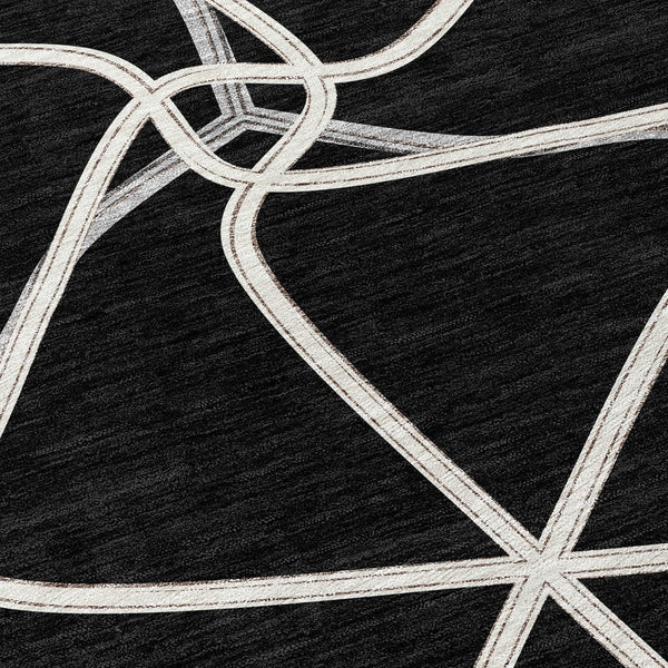 Homeroots 3' X 5' Stylish Geometric Washable Area Rug For Indoor And Outdoor Spaces – Durable & Versatile Black Polyester 612854