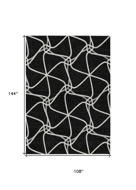 Homeroots 3' X 5' Stylish Geometric Washable Area Rug For Indoor And Outdoor Spaces – Durable & Versatile Black Polyester 612855