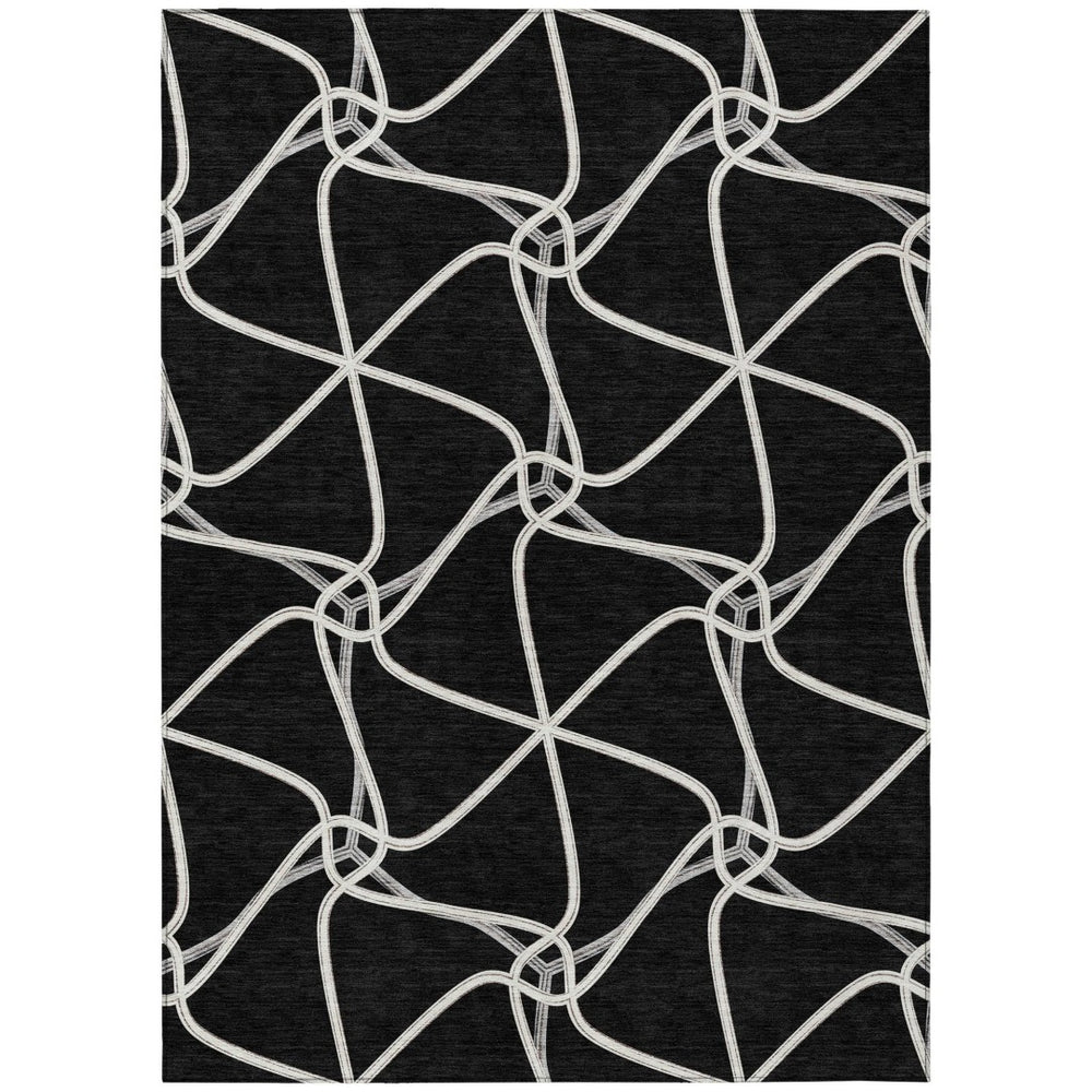 HomeRoots 5' Black and Ivory Geometric Area Rug - Durable, Washable, Indoor/Outdoor, Perfect for High Traffic Areas 9' X 12' 612855