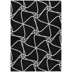 HomeRoots 5' Black and Ivory Geometric Area Rug - Durable, Washable, Indoor/Outdoor, Perfect for High Traffic Areas 9' X 12' 612855