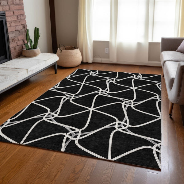 Homeroots 3' X 5' Stylish Geometric Washable Area Rug For Indoor And Outdoor Spaces – Durable & Versatile Black Polyester 612855