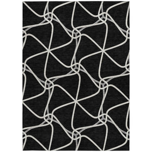 Homeroots 3' X 5' Stylish Geometric Washable Area Rug For Indoor And Outdoor Spaces – Durable & Versatile Black Polyester 612856