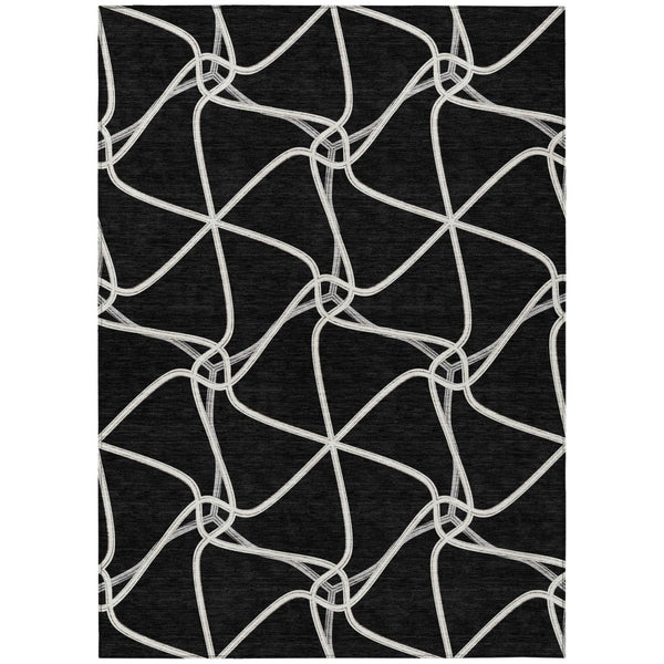 HomeRoots 5' Black and Ivory Geometric Area Rug - Durable, Washable, Indoor/Outdoor, Perfect for High Traffic Areas 10' X 14' 612856