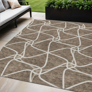 Homeroots 3' X 5' Stylish Geometric Washable Area Rug For Indoor And Outdoor Spaces – Durable & Versatile Brown Polyester 612858