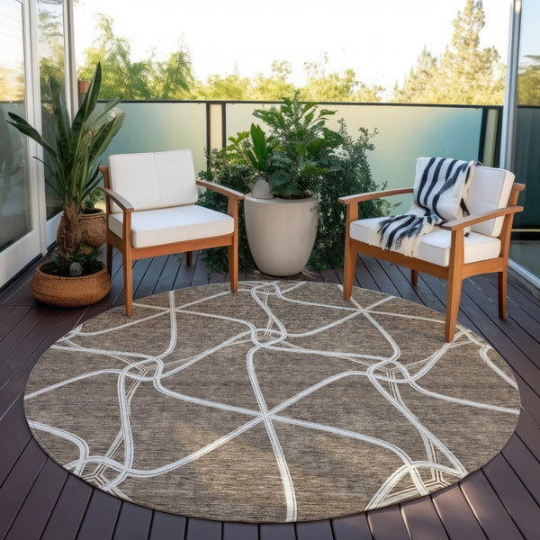 Homeroots 3' X 5' Stylish Geometric Washable Area Rug For Indoor And Outdoor Spaces – Durable & Versatile Brown Polyester 612859