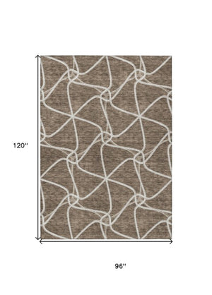 Homeroots 3' X 5' Stylish Geometric Washable Area Rug For Indoor And Outdoor Spaces – Durable & Versatile Brown Polyester 612860