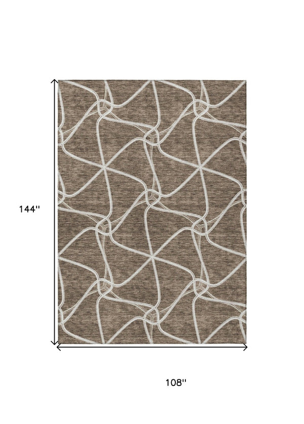 Homeroots 3' X 5' Stylish Geometric Washable Area Rug For Indoor And Outdoor Spaces – Durable & Versatile Brown Polyester 612861