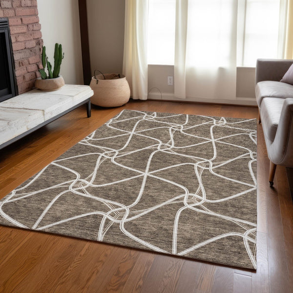 Homeroots 3' X 5' Stylish Geometric Washable Area Rug For Indoor And Outdoor Spaces – Durable & Versatile Brown Polyester 612861