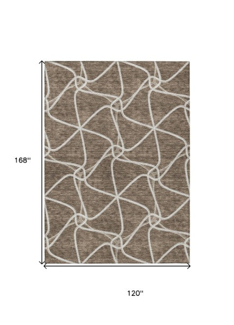 Homeroots 3' X 5' Stylish Geometric Washable Area Rug For Indoor And Outdoor Spaces – Durable & Versatile Brown Polyester 612862
