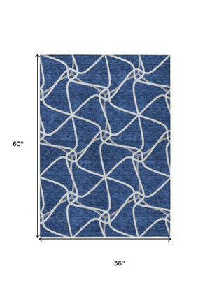 Homeroots 3' X 5' Stylish Geometric Washable Area Rug For Indoor And Outdoor Spaces – Durable & Versatile Blue Polyester 612863