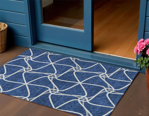 Homeroots 3' X 5' Stylish Geometric Washable Area Rug For Indoor And Outdoor Spaces – Durable & Versatile Blue Polyester 612863