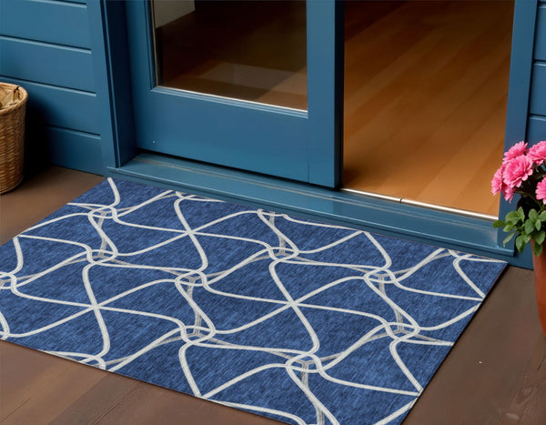 Homeroots 3' X 5' Stylish Geometric Washable Area Rug For Indoor And Outdoor Spaces – Durable & Versatile Blue Polyester 612863