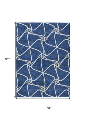 Homeroots 3' X 5' Stylish Geometric Washable Area Rug For Indoor And Outdoor Spaces – Durable & Versatile Blue Polyester 612864