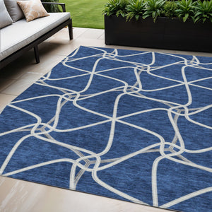 Homeroots 3' X 5' Stylish Geometric Washable Area Rug For Indoor And Outdoor Spaces – Durable & Versatile Blue Polyester 612864