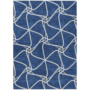 HomeRoots 5' Blue & Ivory Geometric Area Rug - Stylish, Washable Design for Indoor & Outdoor High-Traffic Spaces 5' X 8' 612864