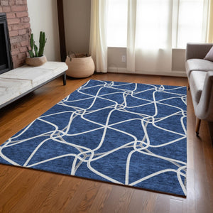 Homeroots 3' X 5' Stylish Geometric Washable Area Rug For Indoor And Outdoor Spaces – Durable & Versatile Blue Polyester 612864