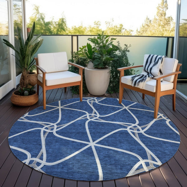 Homeroots 3' X 5' Stylish Geometric Washable Area Rug For Indoor And Outdoor Spaces – Durable & Versatile Blue Polyester 612865
