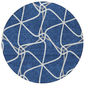 Homeroots 3' X 5' Stylish Geometric Washable Area Rug For Indoor And Outdoor Spaces – Durable & Versatile Blue Polyester 612865