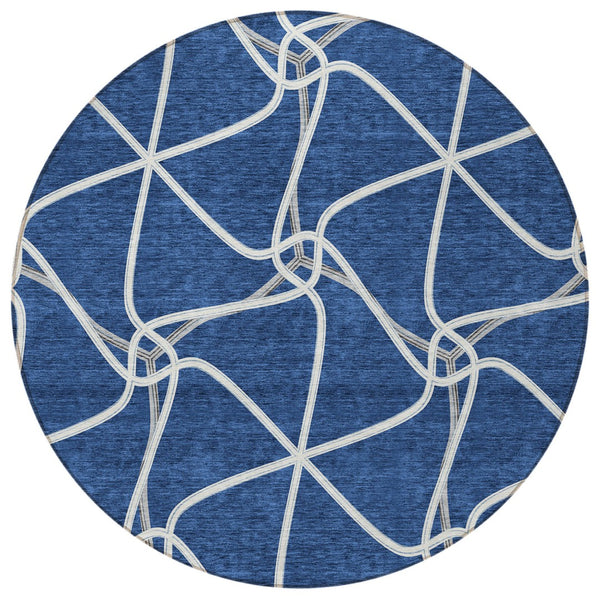 Homeroots 3' X 5' Stylish Geometric Washable Area Rug For Indoor And Outdoor Spaces – Durable & Versatile Blue Polyester 612865