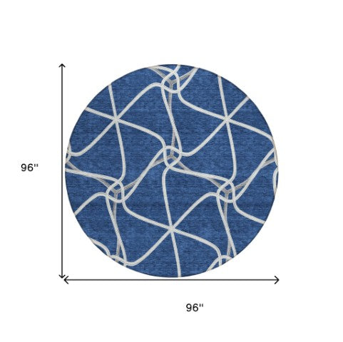 Homeroots 3' X 5' Stylish Geometric Washable Area Rug For Indoor And Outdoor Spaces – Durable & Versatile Blue Polyester 612865
