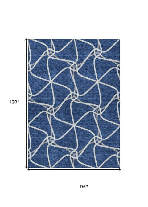 Homeroots 3' X 5' Stylish Geometric Washable Area Rug For Indoor And Outdoor Spaces – Durable & Versatile Blue Polyester 612866
