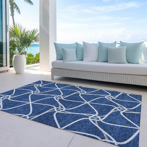 Homeroots 3' X 5' Stylish Geometric Washable Area Rug For Indoor And Outdoor Spaces – Durable & Versatile Blue Polyester 612866