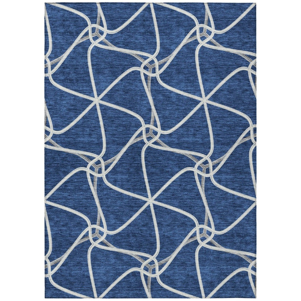 HomeRoots 5' Blue & Ivory Geometric Area Rug - Stylish, Washable Design for Indoor & Outdoor High-Traffic Spaces 8' X 10' 612866
