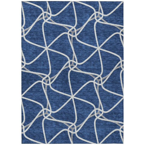 HomeRoots 5' Blue & Ivory Geometric Area Rug - Stylish, Washable Design for Indoor & Outdoor High-Traffic Spaces 8' X 10' 612866